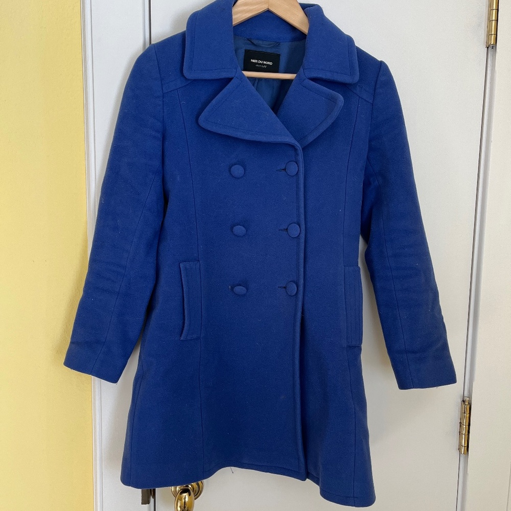 Blue Wool Double Breasted Pea Coat Extra Small